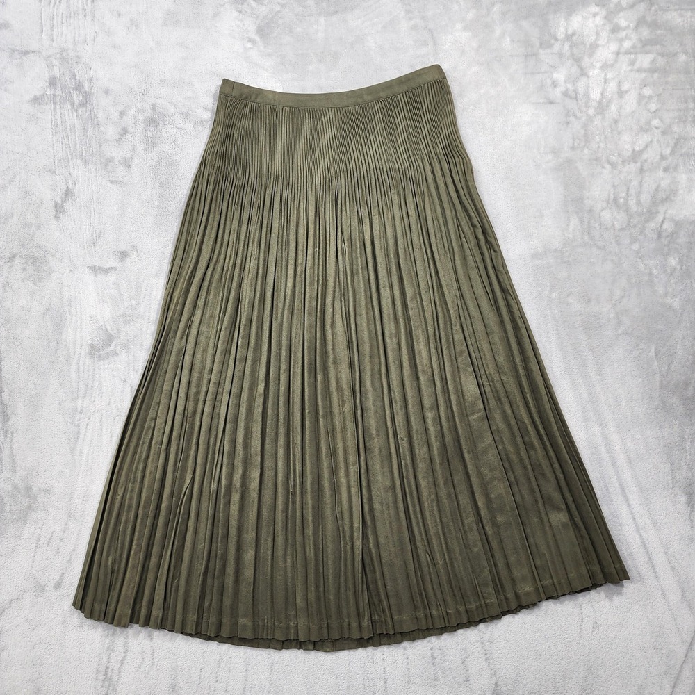 Coldwater‎ Creek Skirt Womens S Green Pleated Sueded Midi Side Zip Casual Office